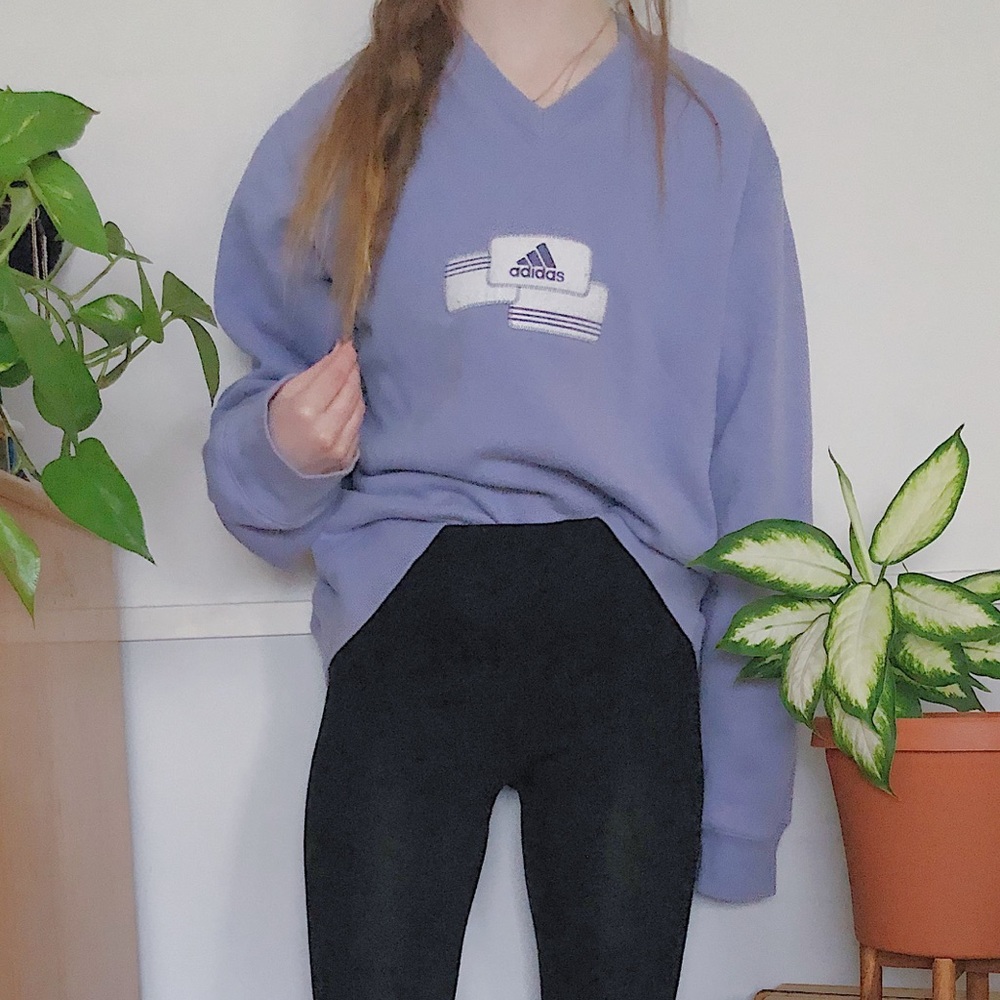 VINTAGE Periwinkle Adidas V-Neck Sweatshirt